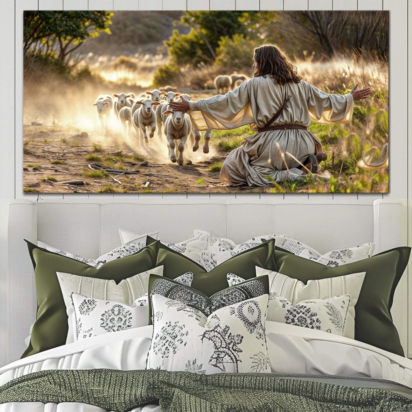 Jesus Protects The Lamb From Wolves Faith Wall Art VIII - Tailored Canvases - Flyclothing LLC