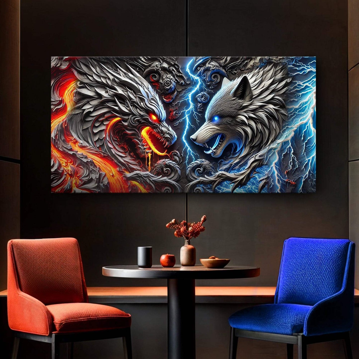 3D Dragon and Wolf Wall Art IV - Tailored Canvases - Flyclothing LLC