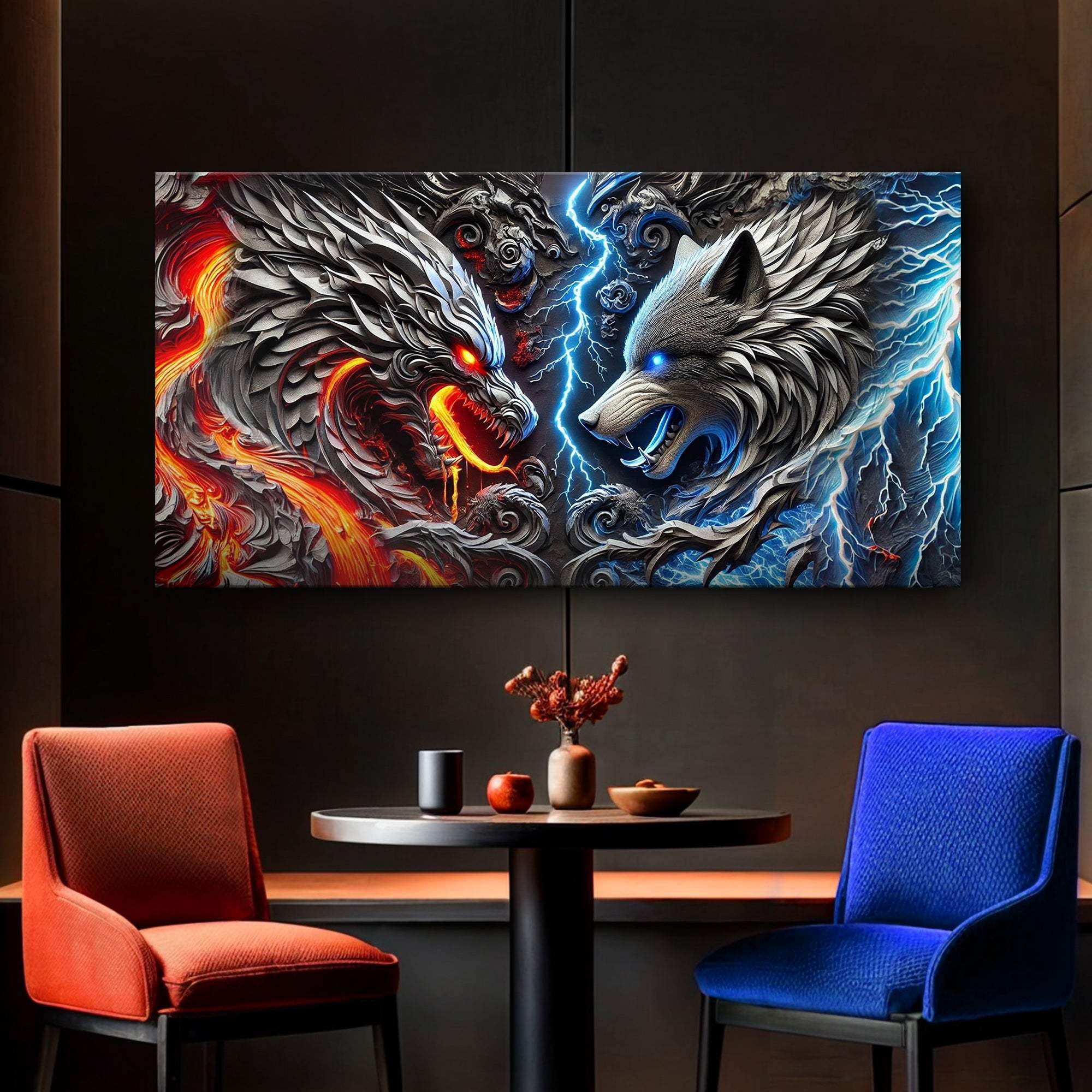 3D Dragon and Wolf Wall Art IV - Tailored Canvases - Flyclothing LLC