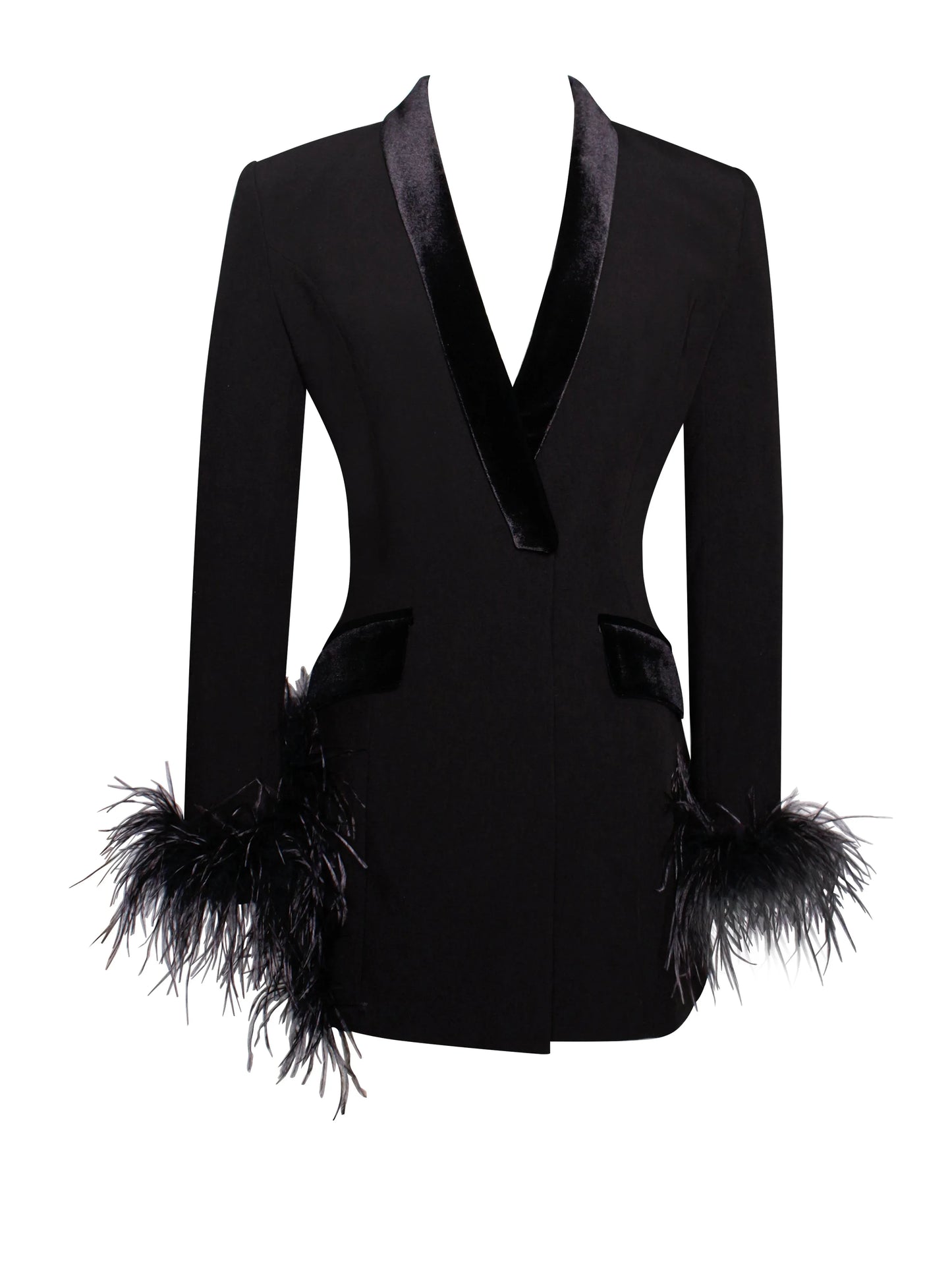 Madeline Black Feather Trim Blazer Dress - Miss Circle - Flyclothing LLC