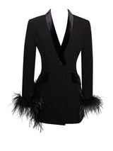 Madeline Black Feather Trim Blazer Dress - Miss Circle - Flyclothing LLC