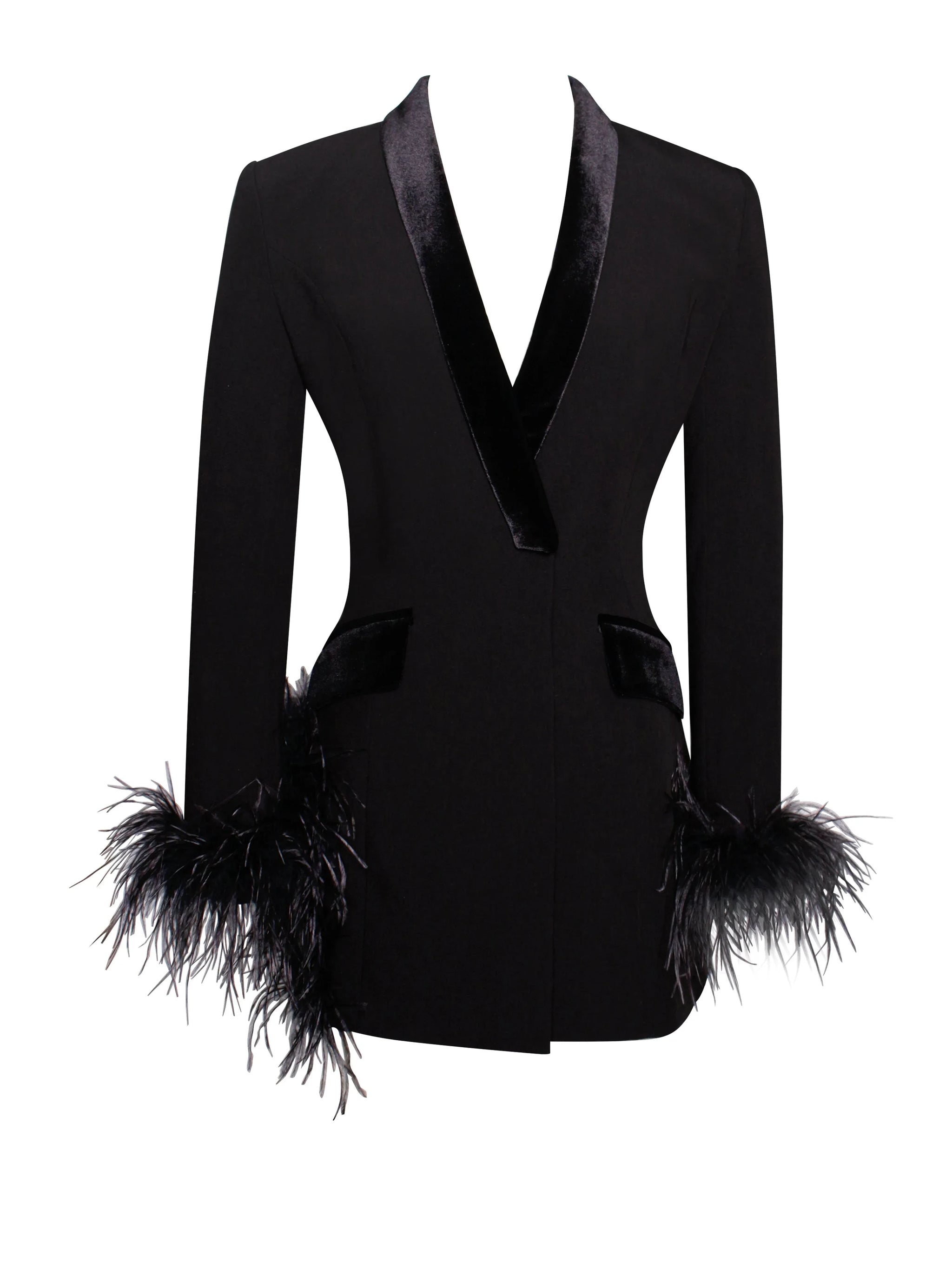 Madeline Black Feather Trim Blazer Dress - Miss Circle - Flyclothing LLC