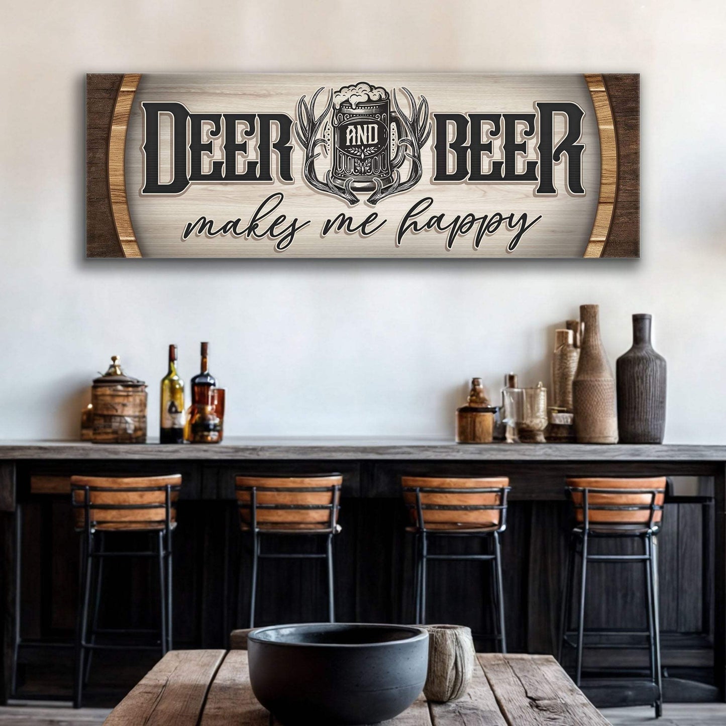 Deer And Beer Make Me Happy Hunting Sign II - Tailored Canvases - Flyclothing LLC