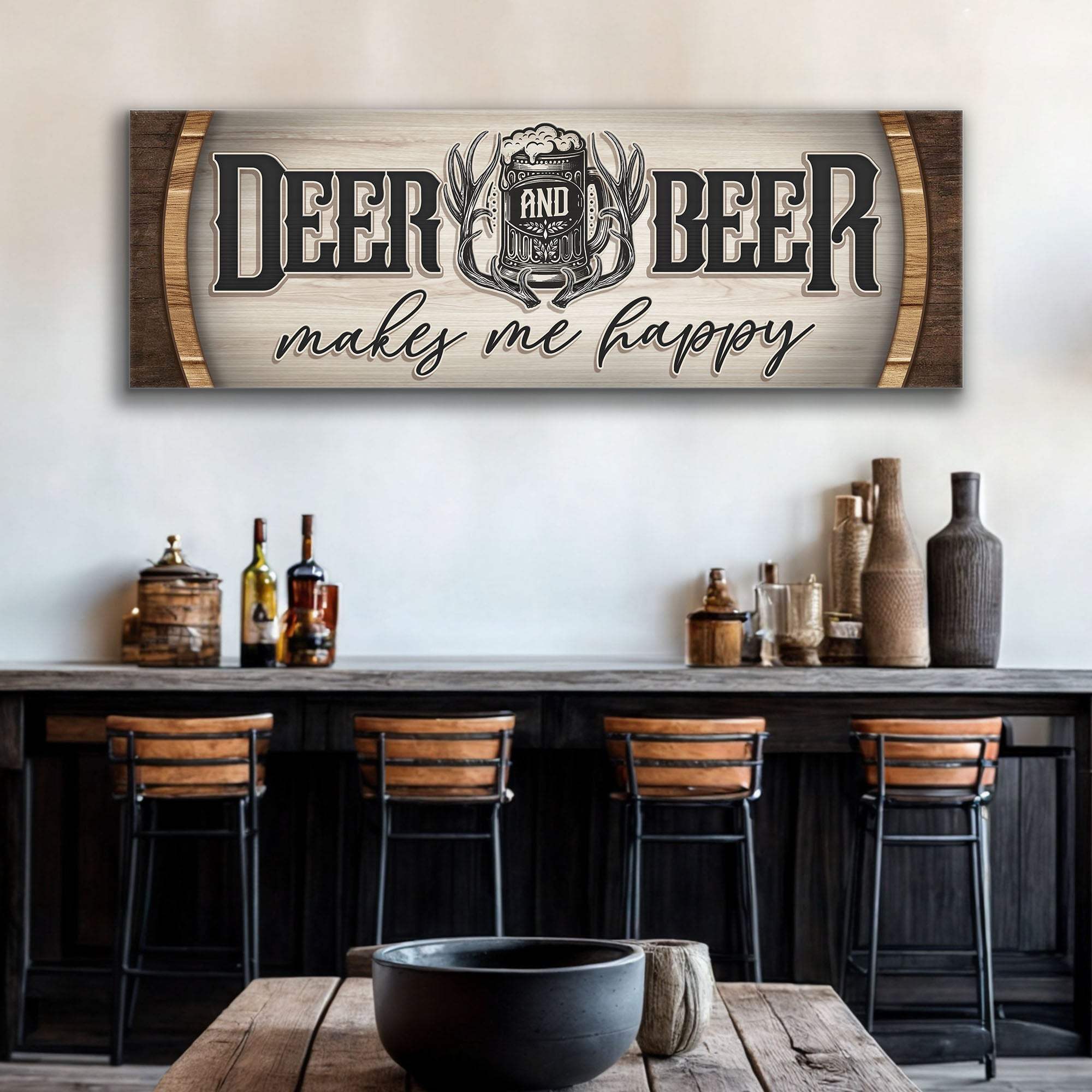 Deer And Beer Make Me Happy Hunting Sign II - Tailored Canvases - Flyclothing LLC