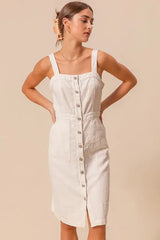 SO ME Button Down Pocket Front Pinafore Dress - Trendsi - Flyclothing LLC
