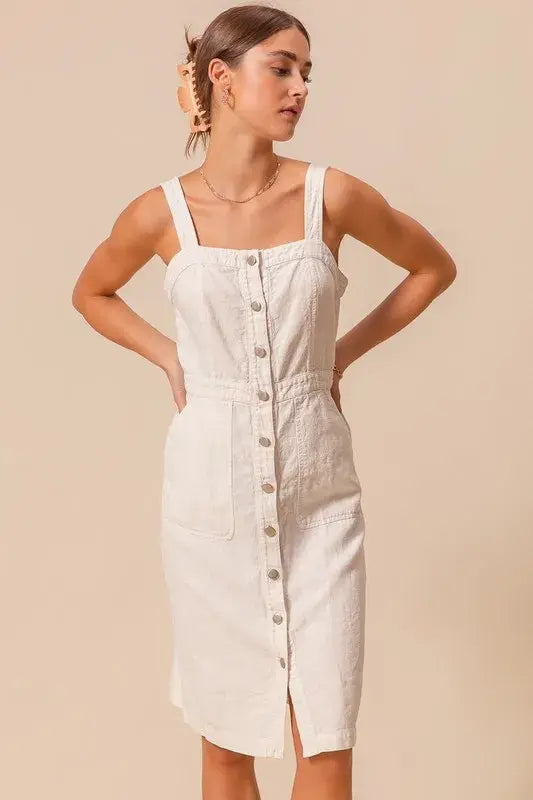 SO ME Button Down Pocket Front Pinafore Dress - Trendsi - Flyclothing LLC