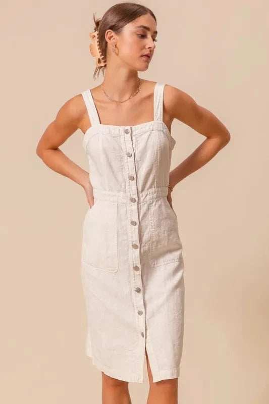 SO ME Button Down Pocket Front Pinafore Dress - Trendsi - Flyclothing LLC
