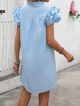Ruffled Notched Cap Sleeve Mini Dress - Trendsi - Flyclothing LLC