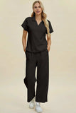 Double Take Full Size Collared Neck Short Sleeve Top and Pants Set - Trendsi - Flyclothing LLC