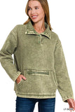 Zenana Fleece Washed High Neck Kangaroo Pocket Sweatshirt - Trendsi - Flyclothing LLC
