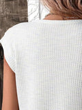 Heathered Round Neck Cap Sleeve T-Shirt - Trendsi