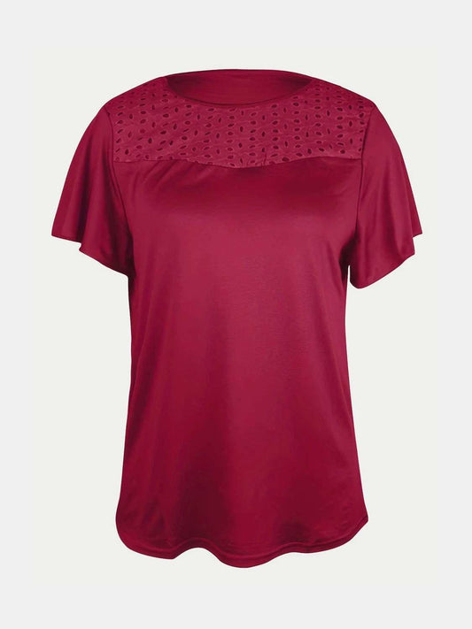 Full Size Ruffled Round Neck Short Sleeve Blouse - Trendsi - Flyclothing LLC