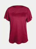 Full Size Ruffled Round Neck Short Sleeve Blouse - Trendsi - Flyclothing LLC
