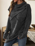 Asymmetrical Hem Cowl Neck Long Sleeve T-Shirt - Trendsi - Flyclothing LLC