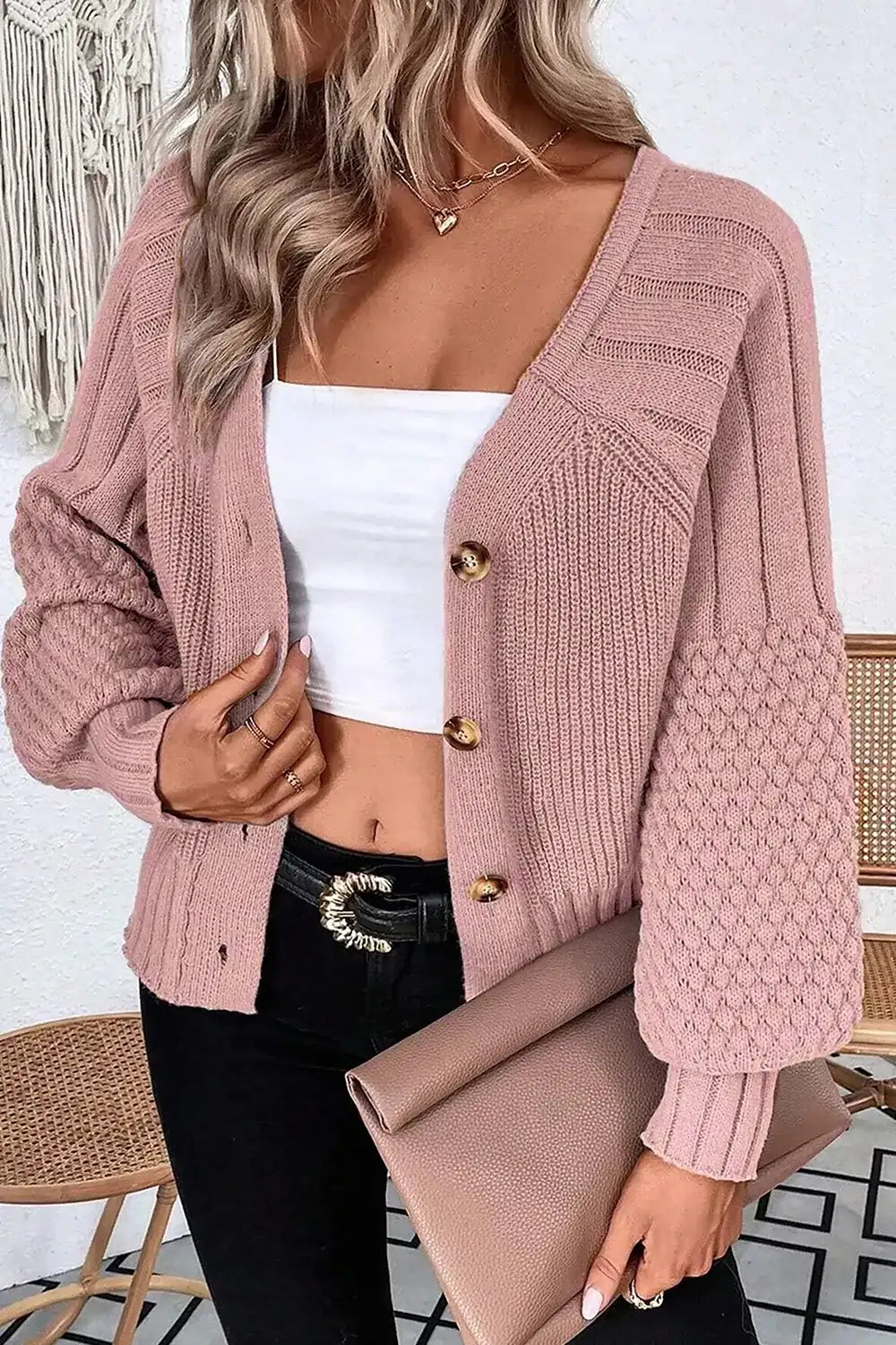 V-Neck Button-Down Cardigan - Trendsi - Flyclothing LLC