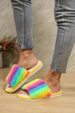 Color Block Open Toe Faux Fur PVC Slippers - Trendsi