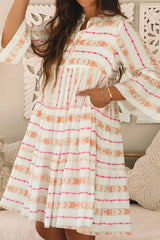 Printed Ruffled Notched Loose Dress - Trendsi - Flyclothing LLC