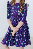 Violets in Bloom 3/4 Sleeve Ruffle Twirl Dress - Mila & Rose ®