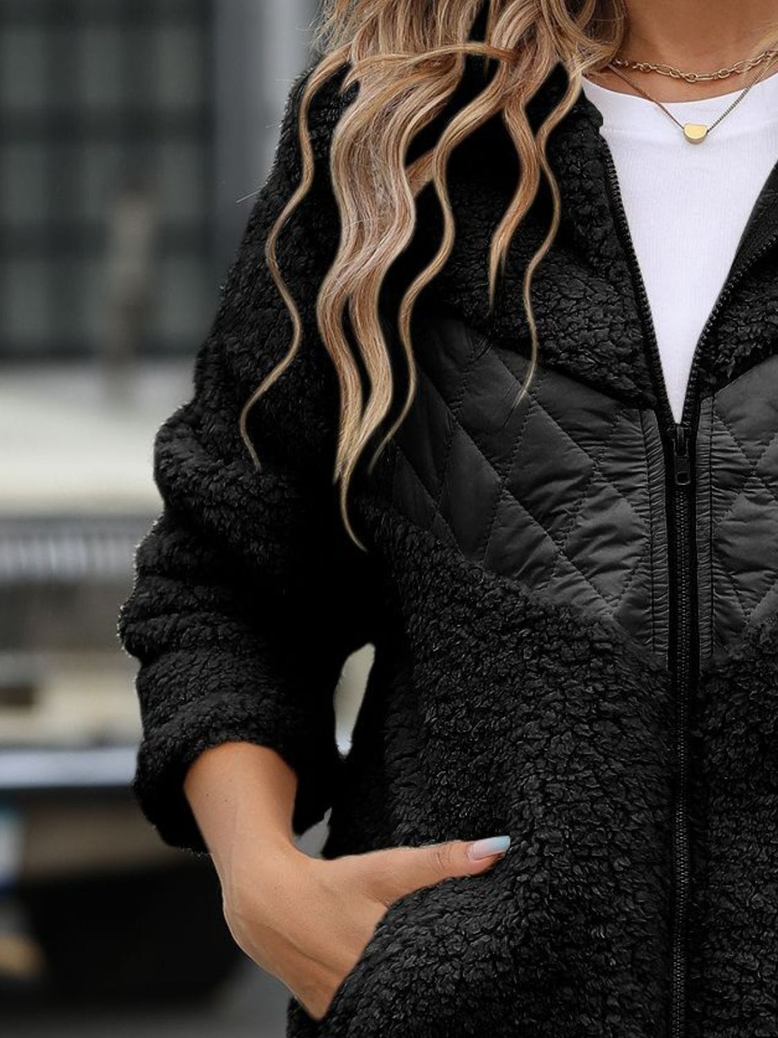 Fuzzy Zip Up Long Sleeve Hooded Jacket - Trendsi