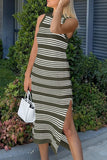 Slit Striped Round Neck Sleeveless Midi Dress - Trendsi - Flyclothing LLC