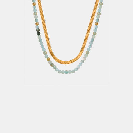 Beaded Titanium Steel Double-Layered Necklace - Trendsi