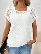 Lace Short Sleeve Fake Two Piece T-Shirt - Trendsi - Flyclothing LLC