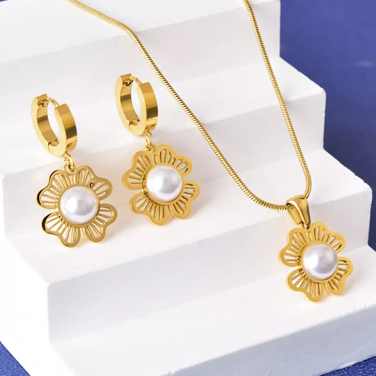18K Gold-Plated Flower Jewelry Set - Trendsi - Flyclothing LLC