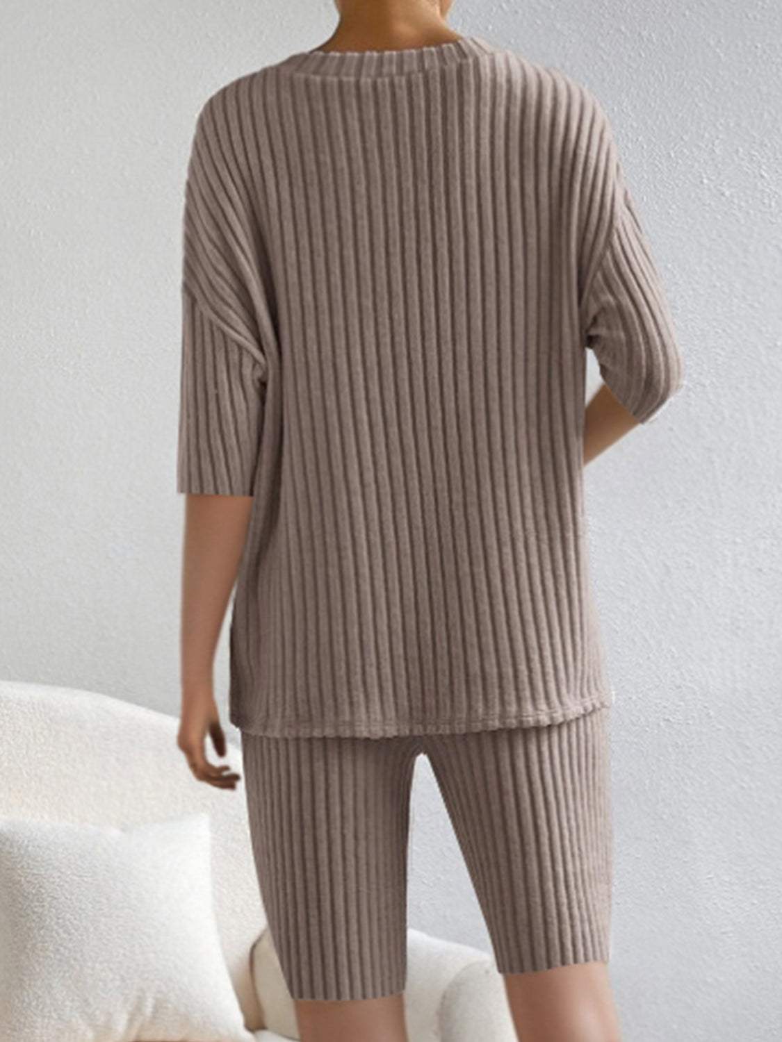 Ribbed V-Neck Top and Shorts Set - Trendsi - Flyclothing LLC