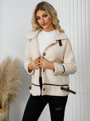 Pocketed Button Down Collared Neck Jacket - Trendsi