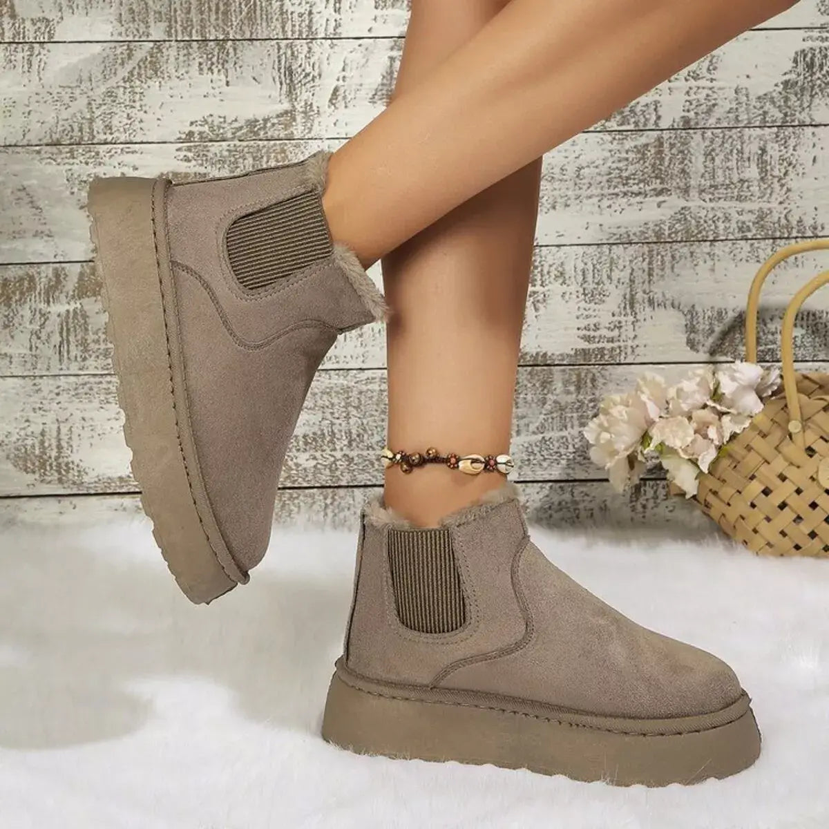 Round Toe Platform Ankle Boots - Trendsi - Flyclothing LLC