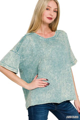Zenana French Terry Acid Washed T-Shirt - Trendsi - Flyclothing LLC