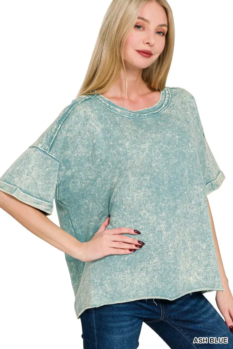 Zenana French Terry Acid Washed T-Shirt - Trendsi - Flyclothing LLC