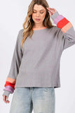 SAGE + FIG Color Block Waffle Knit T-Shirt - Trendsi - Flyclothing LLC