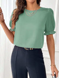 Round Neck Flounce Sleeve Blouse - Trendsi - Flyclothing LLC