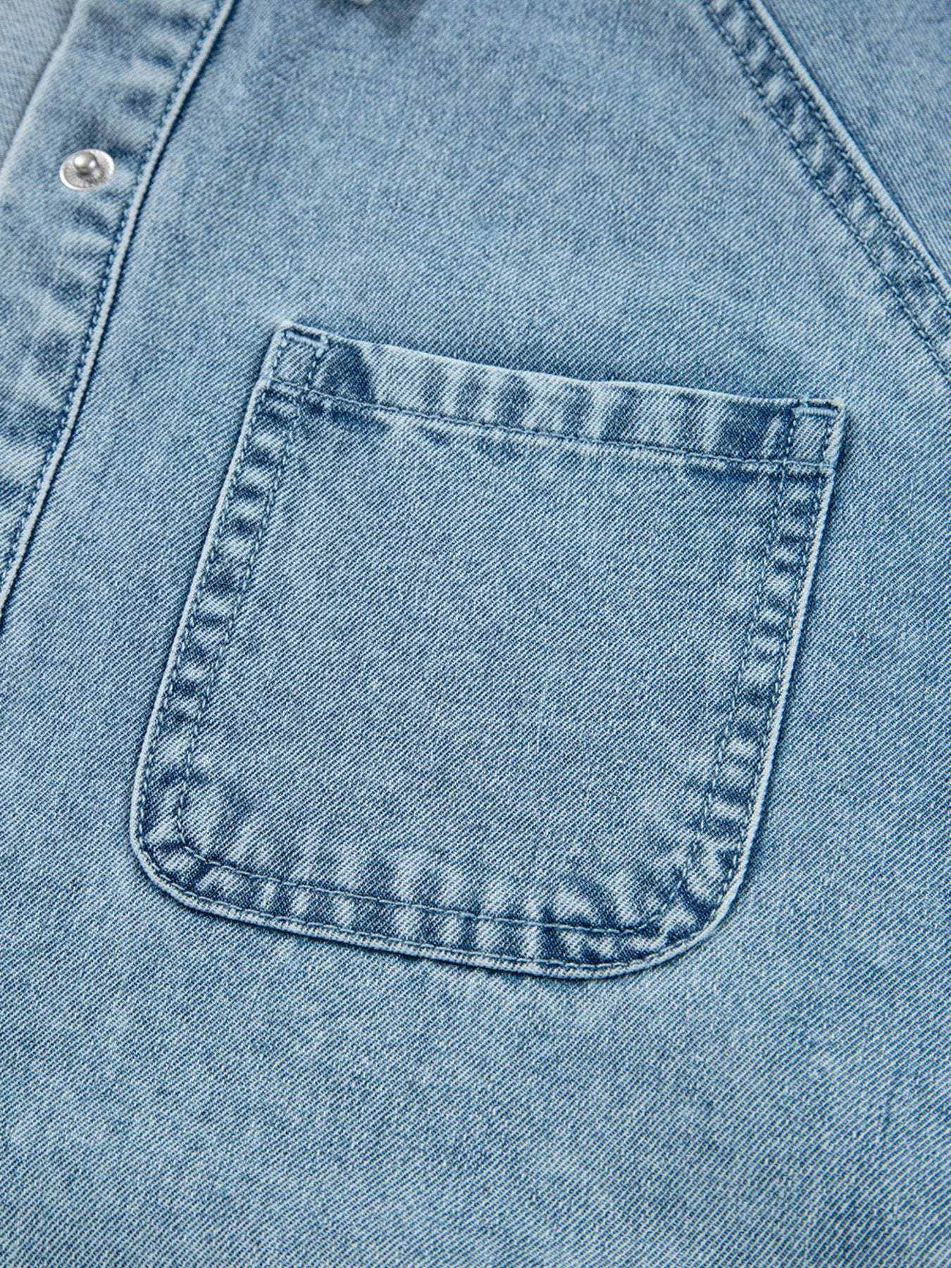 Smocked Cuffs Flared Denim Shirt Mini Dress - Trendsi - Flyclothing LLC
