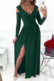 Slit Surplice Long Sleeve Maxi Dress - Trendsi