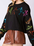 Halloween Colorful Sequin Skeleton Sweatshirt - Trendsi - Flyclothing LLC