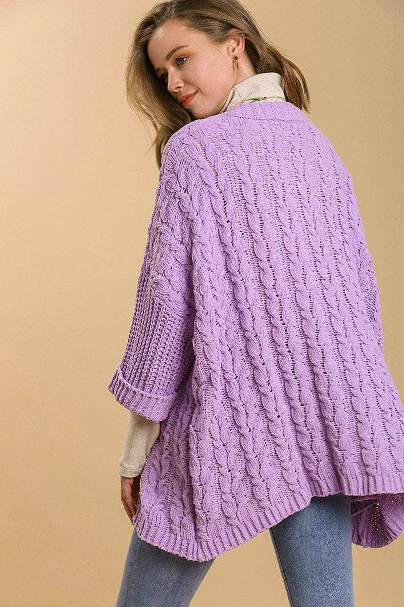 Umgee Full Size Cable Knit Open Front Long Sleeve Cardigan - Trendsi - Flyclothing LLC