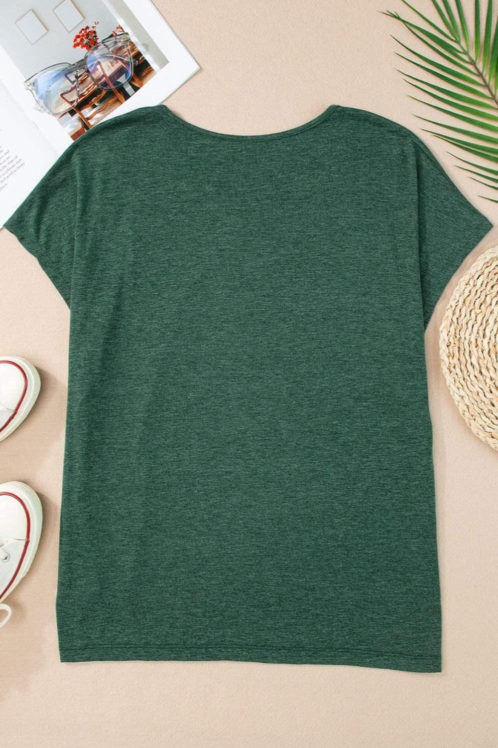 Heathered V-Neck Short Sleeve T-Shirt - Trendsi - Flyclothing LLC