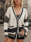 Contrast Button Up Long Sleeve Cardigan - Trendsi - Flyclothing LLC