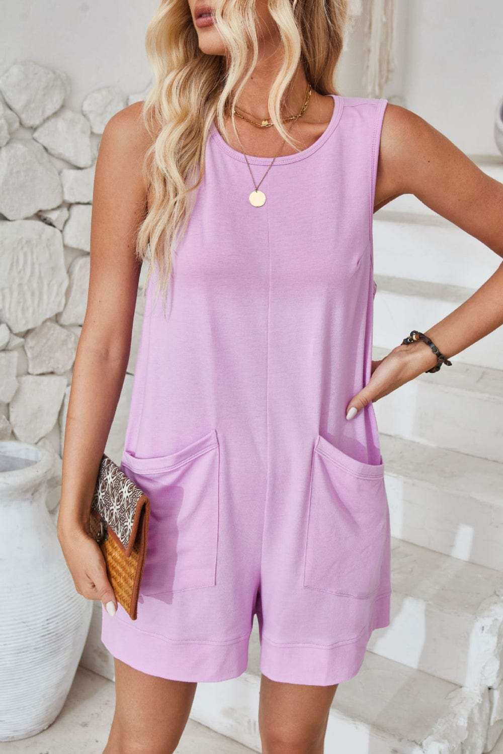 Lovelet Round Neck Sleeveless Romper - Trendsi - Flyclothing LLC