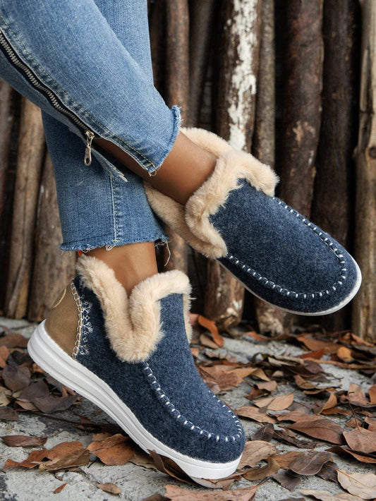 Furry Suede Round Toe Flat Sneakers - Trendsi - Flyclothing LLC