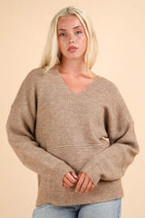 VERY J Seam Detail Drop Shoulder Hooded Sweater - Trendsi - Flyclothing LLC