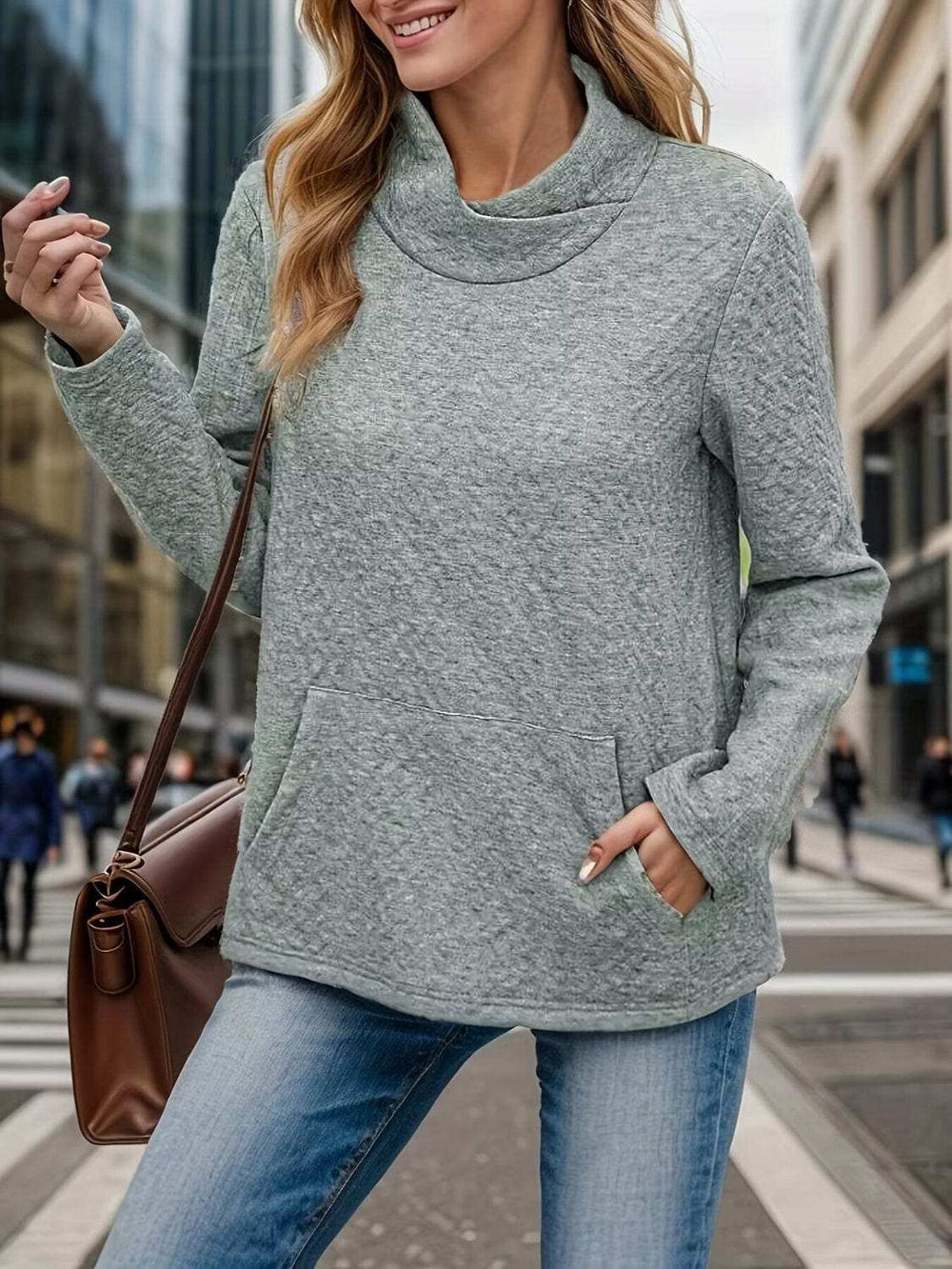 Pocketed Turtleneck Long Sleeve Sweatshirt - Trendsi - Flyclothing LLC