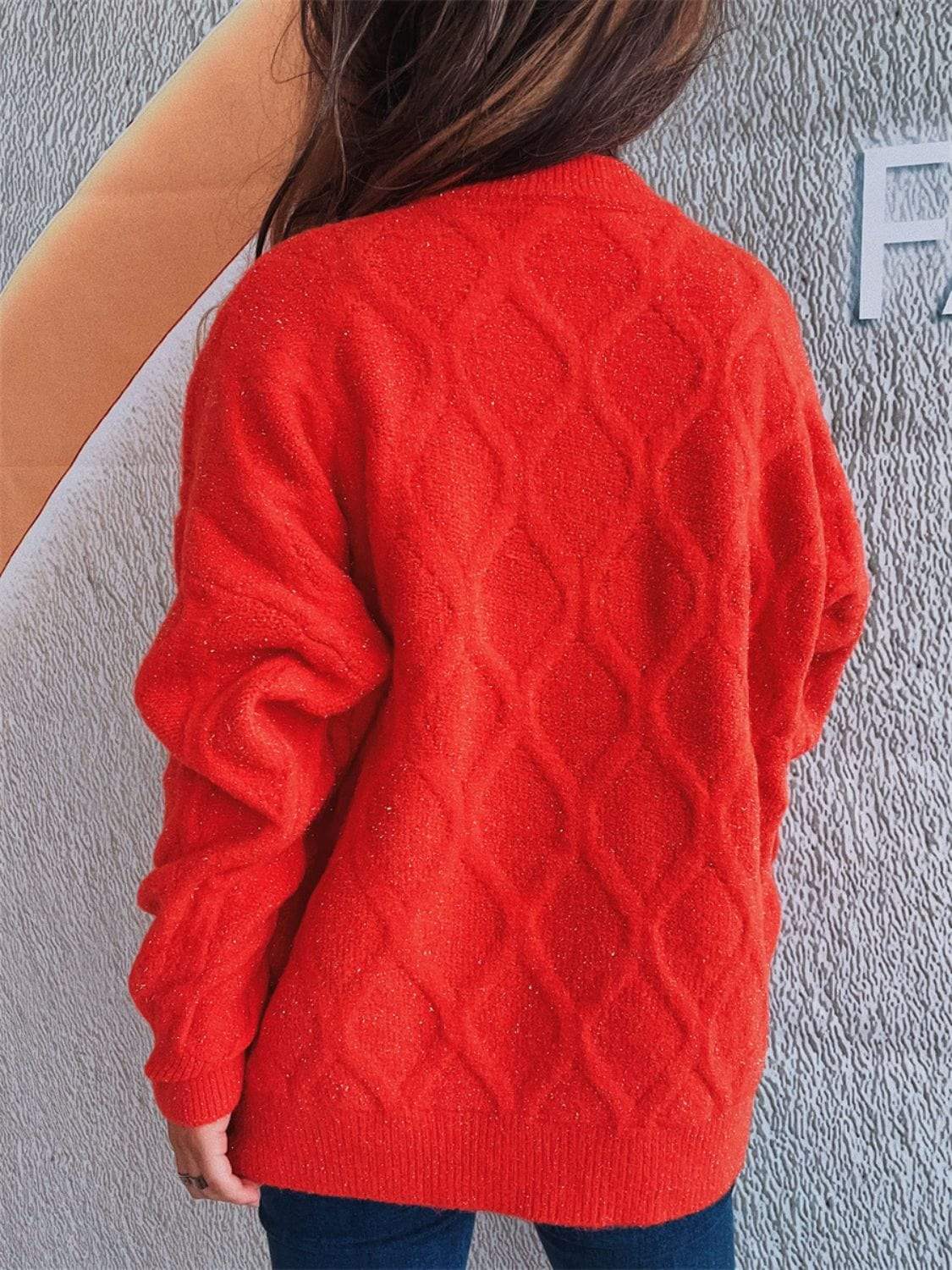Diamond Round Neck Long Sleeve Sweater - Trendsi - Flyclothing LLC
