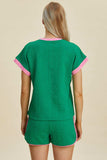 Double Take Full Size Texture Contrast T-Shirt and Shorts Set - Trendsi - Flyclothing LLC
