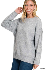 Zenana Melange Front Seam Round-Neck Sweater - Trendsi - Flyclothing LLC