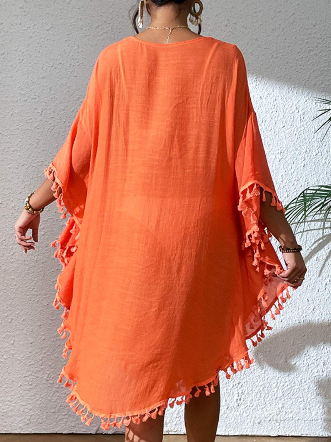 Tassel Cutout Scoop Neck Cover-Up Dress - Trendsi - Flyclothing LLC