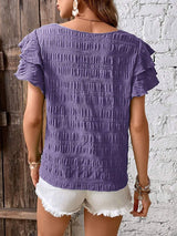 Round Neck Flounce Sleeve Blouse - Trendsi - Flyclothing LLC