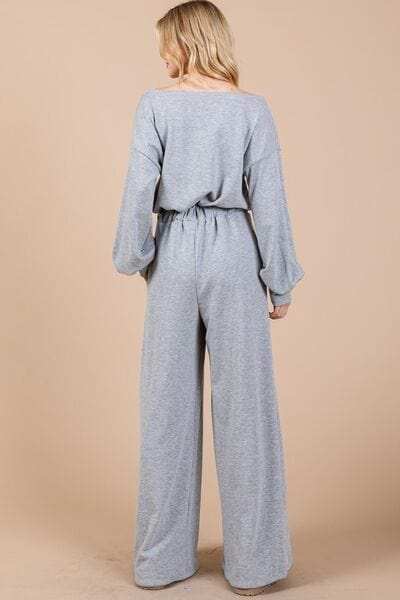 Ces Femme Boat Neck Long Sleeve Drawstring Jumpsuit - Trendsi - Flyclothing LLC
